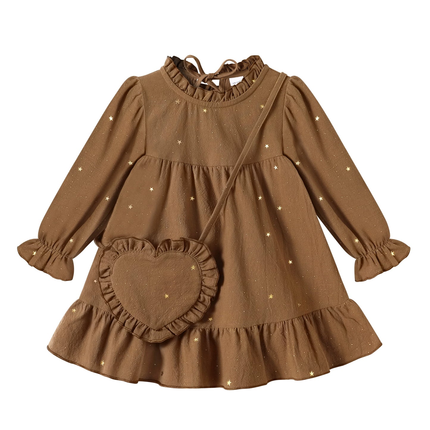 Younger Tree Toddler Girls Dresses Kid Fall Winter Long Sleeve Crew Neck Dresss Clothes with Bag