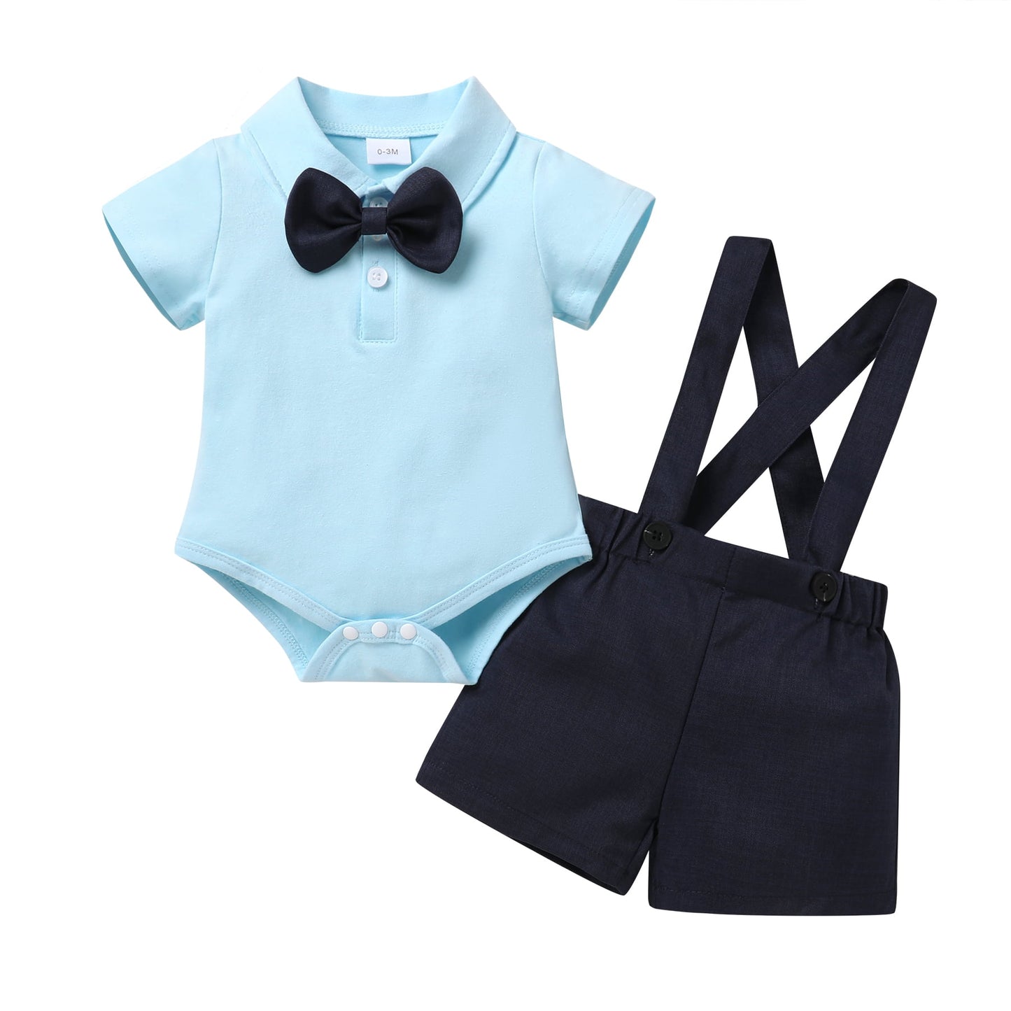 Younger Tree Toddler Boy Formal Outfit Summer Short Sleeve Button T-Shirts Bowtie Suspender Shorts Suits Clothes Set