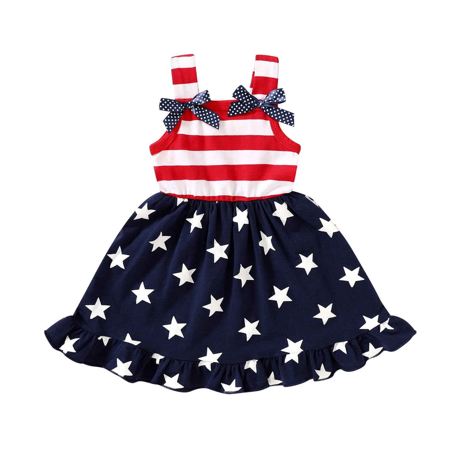 Younger Tree Toddler Baby Girls 4th of July Clothes Outfit Stars Stripes Sleeveless Dress Independent's Day Suits