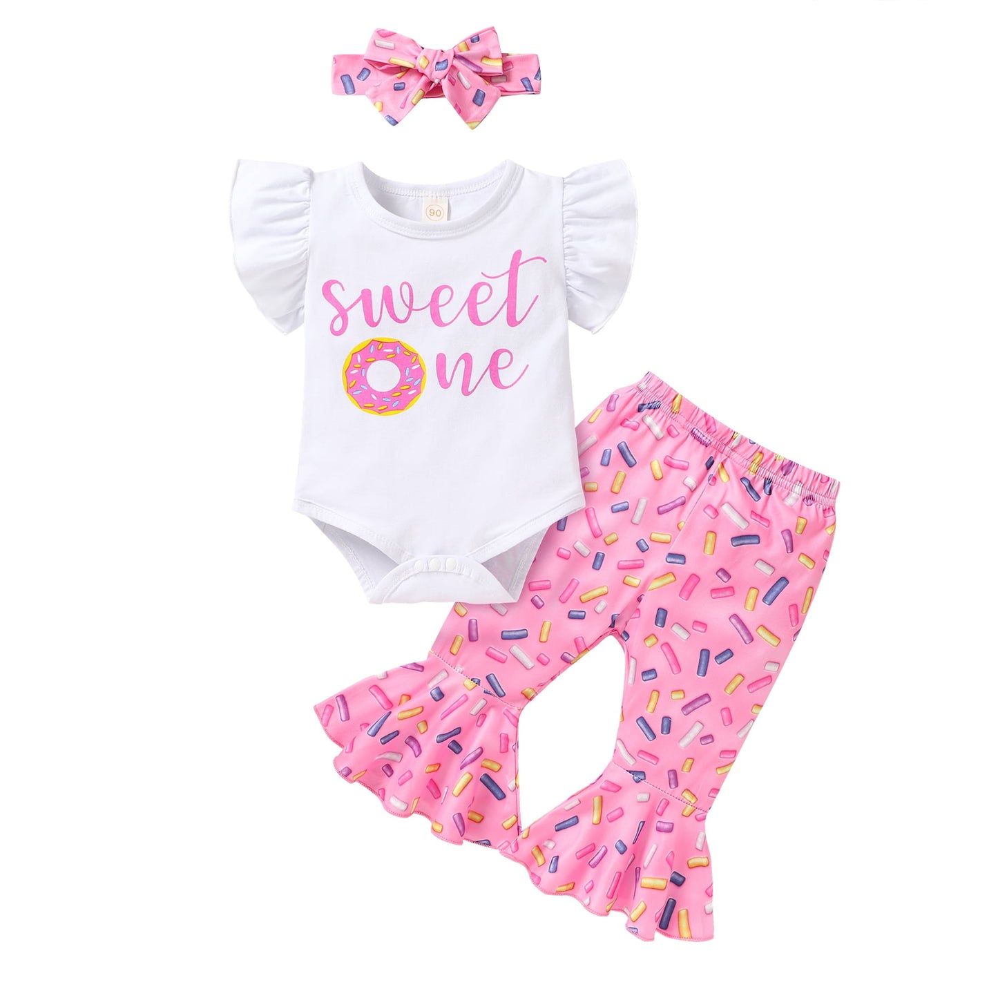 Younger Tre Baby Girl 1st Birthday Outfits My first Birthday Romper Flared Pants Birthday Clothes6-12 Months