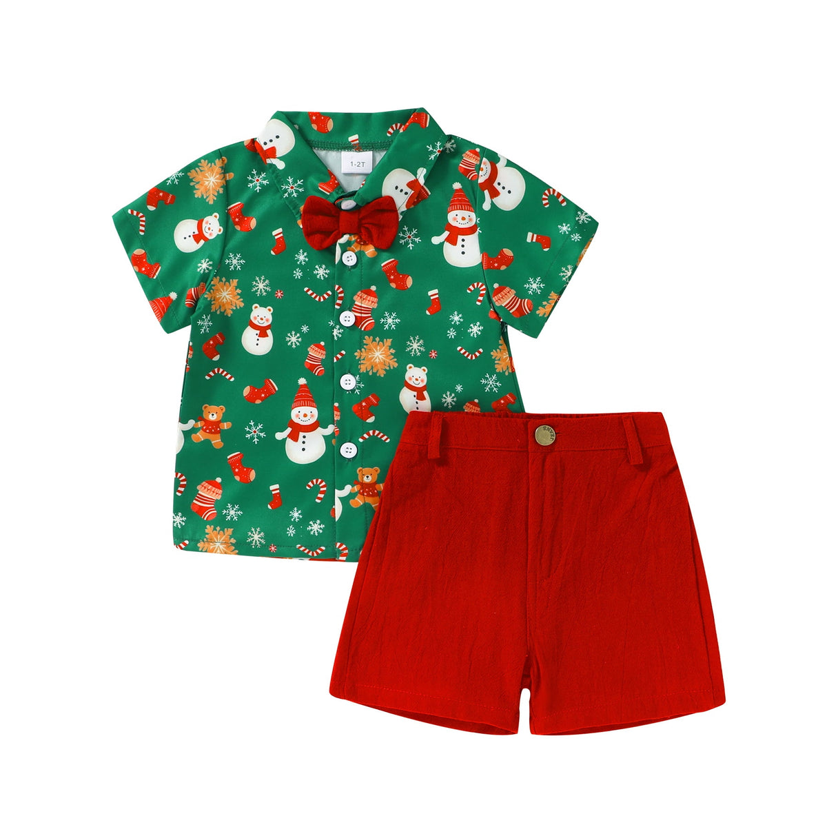 Happy Town Toddler Boy Christmas Outfit Santa Print Button Down Shirt & Shorts Set 2 Piece Baby Boy Clothes