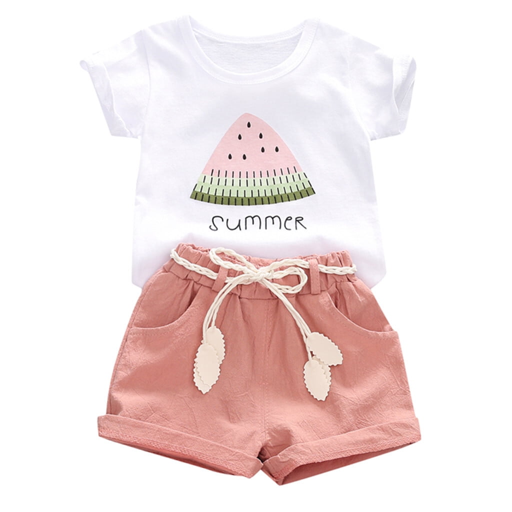 Younger Tree Toddler Baby Girl Summer Clothes Set Short Sleeve T-Shirt Shorts 2pcs Outfits