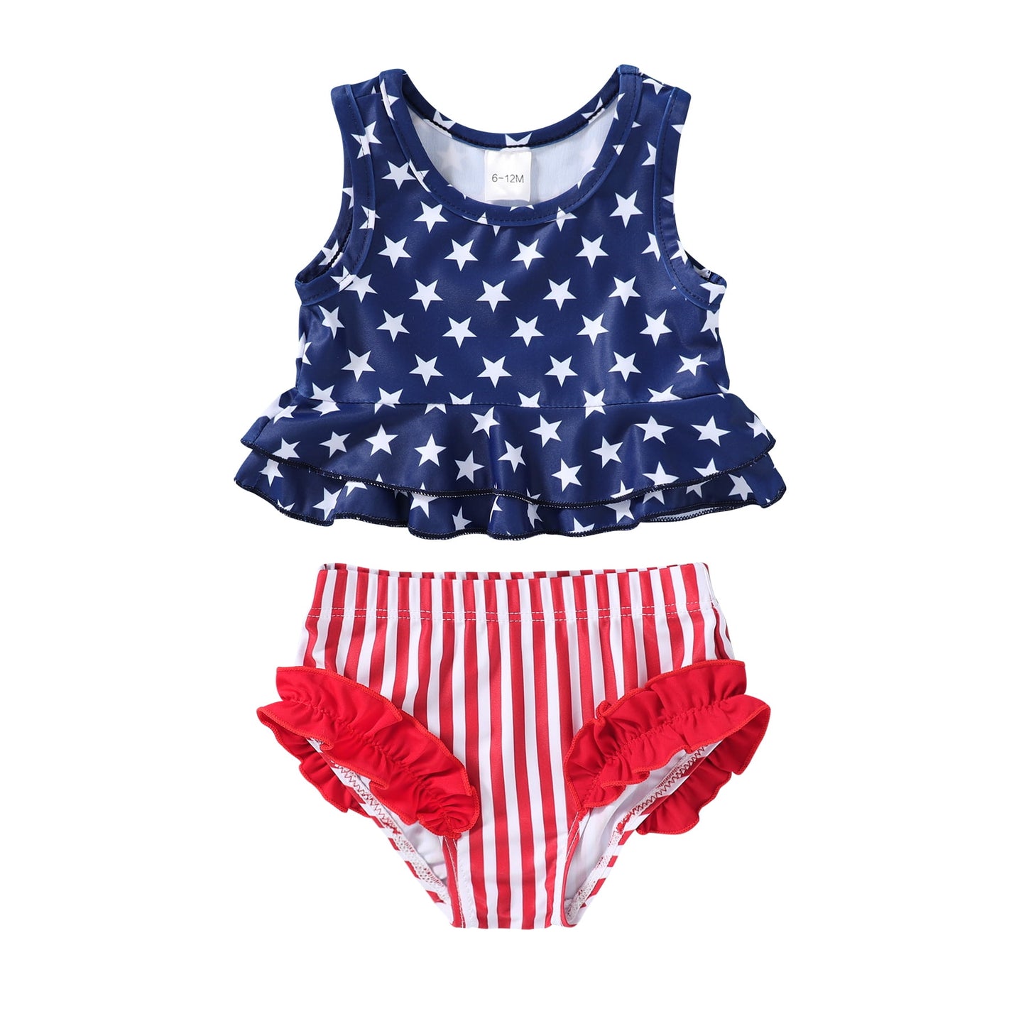 Younger Tree Toddler Baby Girls Summer Swimsuit Sleeveless Striped Swimwear Two-Piece Suit Beach Bikini