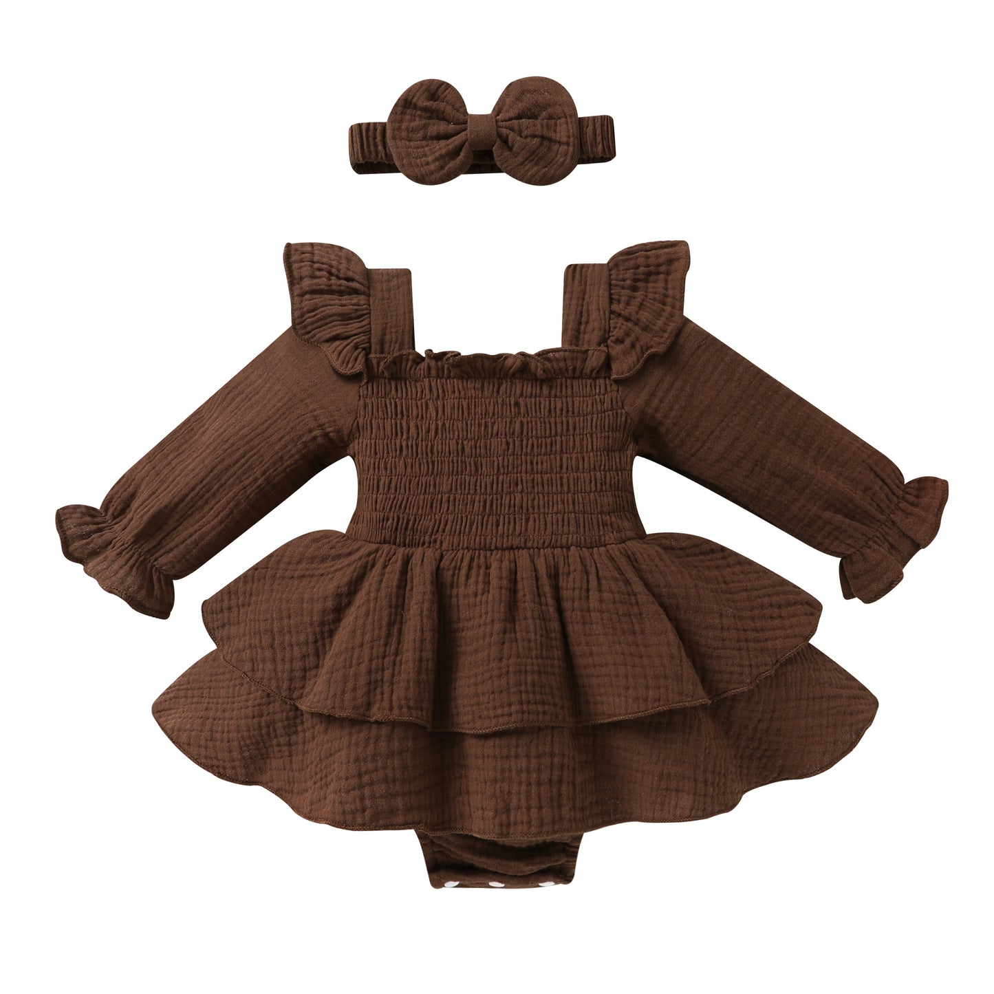 Younger Tree Baby Girl Long Sleeve Ruffle Romper with Headband Cute Toddler Winter Outfits