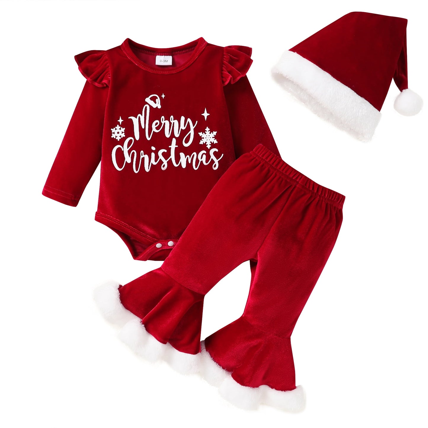 Younger Tree Newborn Baby Girl Christmas Outfits Toddler Santa Long Sleeve Romper Pants Hat Clothes Set