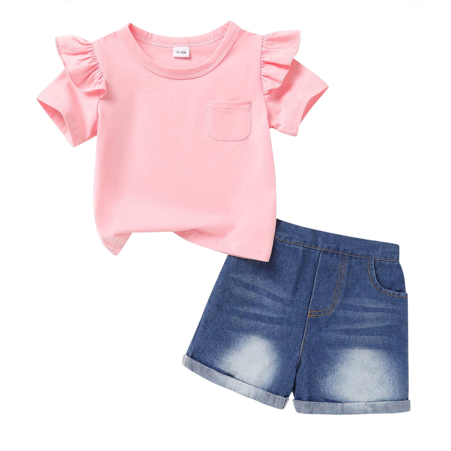 Younger Tree Baby Girl Shorts Outfit Kid Summer Print T-Shirt Denim Shorts Clothes Set