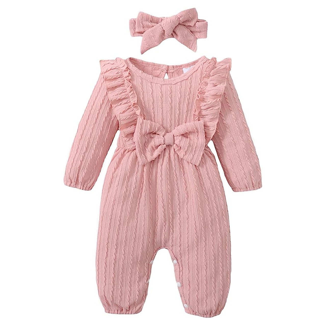 Younger Tree Baby Girl Romper Infant Fall Winter Clothes Ruffle Sweater Long Sleeve Bodysuit Jumpsuit and Headband