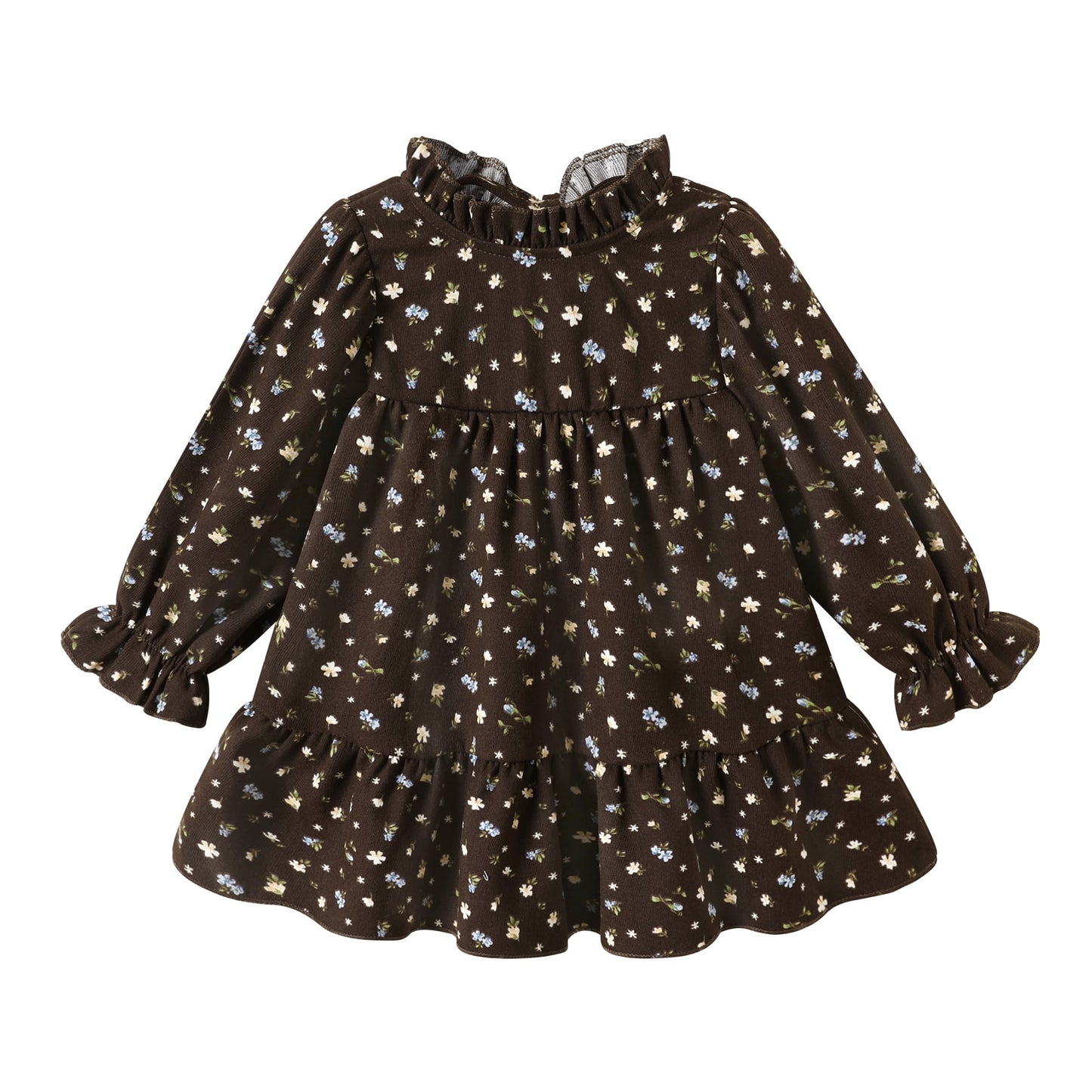 Happy Town Toddler Baby Girls Dress Floral Ruffled Dress Girls Casual Fall Winter Clothes