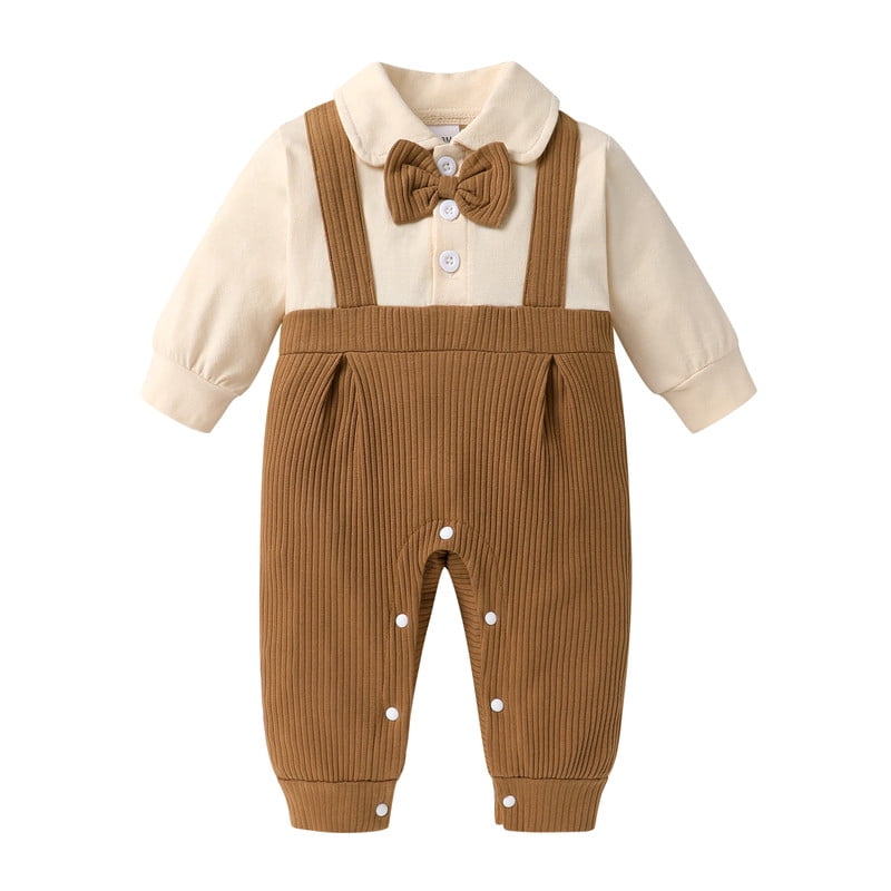 Happy Town Baby Boy Gentleman Romper Long Sleeve Bow Tie One Piece Outfit Newborn Boy 0-12M Clothes
