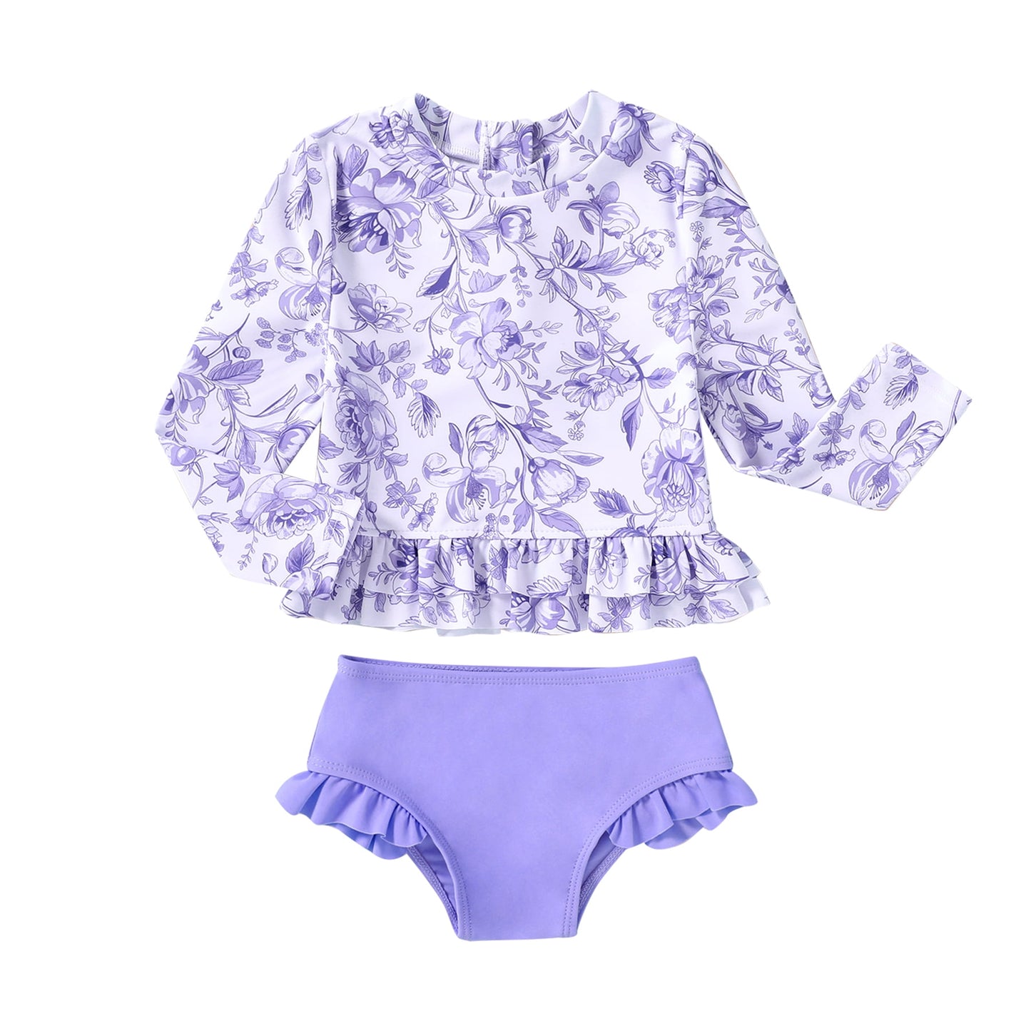 Younger Tree Baby Girl Swimsuit Long Sleeve Rash Guard Top Bikini Swimwear 2 Piece Set for 5-6T