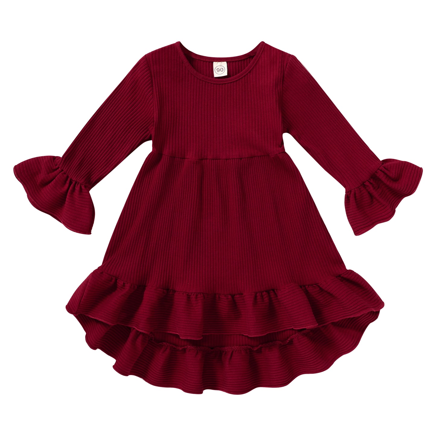 Happy Town Toddler Baby Girls Fall/Winter Clothes Solid Long Sleeve Dress Irregular Casual Dress