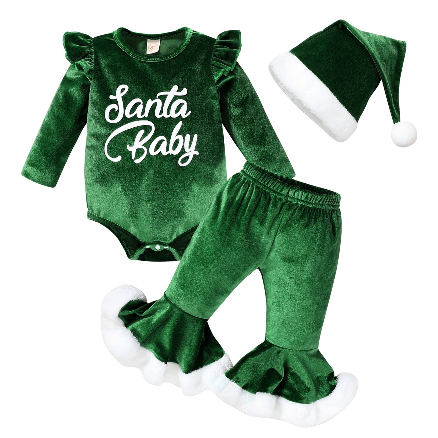 Younger Tree Newborn Baby Girl Christmas Outfits Toddler Santa Long Sleeve Romper Pants Hat Clothes Set