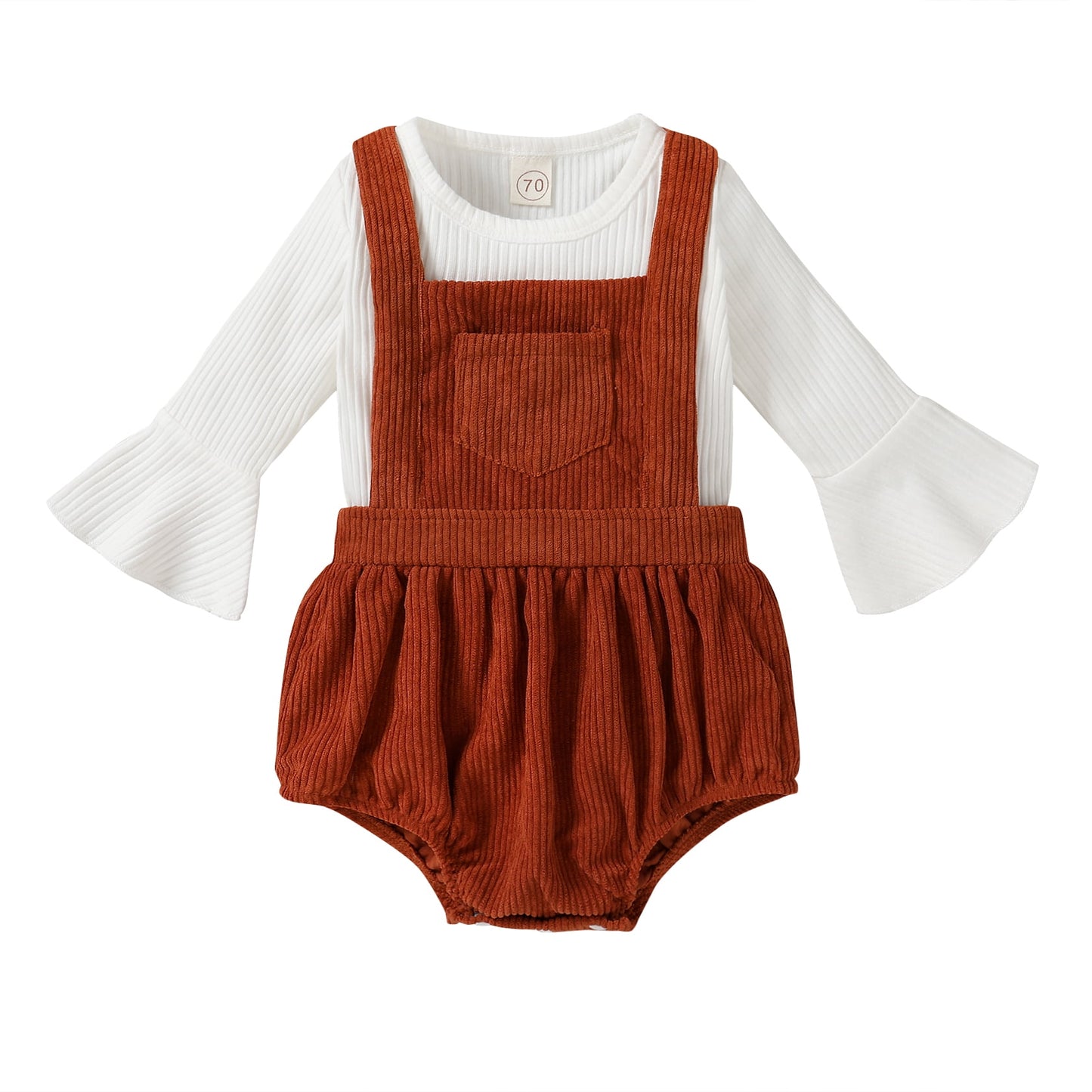 Younger Tree Newborn Baby Girl Clothes Bell Sleeve Romper and Corduroy Overalls Shorts Infant Girl Fall Outfits