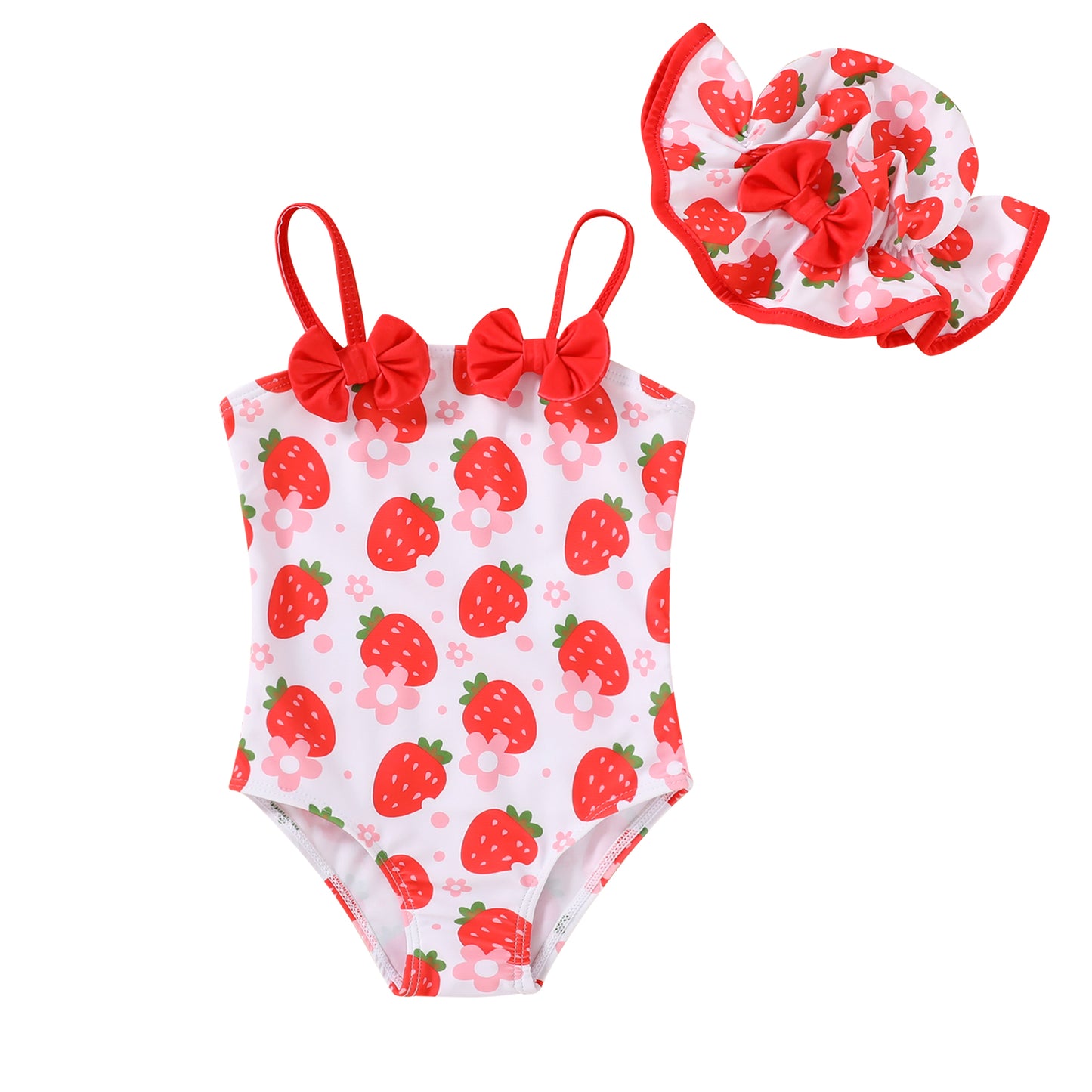 Happy Town Toddler Girls Clothes 0-24M One-Piece Swimsuit with Hat 2-Piece Summer Swimwear for Girls