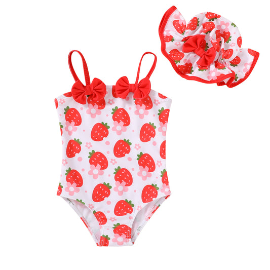 Happy Town Toddler Girls Clothes 0-24M One-Piece Swimsuit with Hat 2-Piece Summer Swimwear for Girls