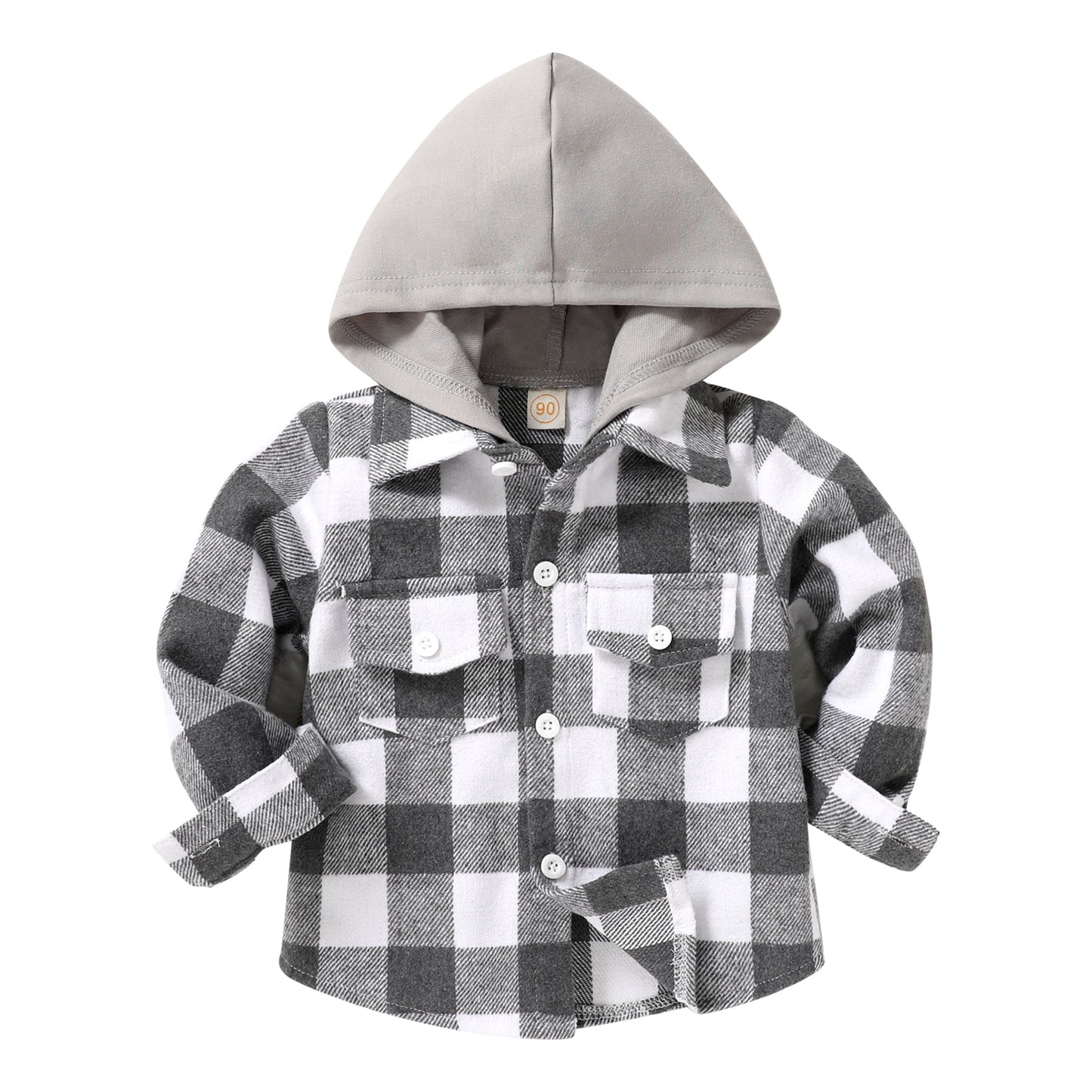 Younger Tree Kid Toddler Boy Flannel Shirt Baby Long Sleeve Hooded Plaid Button Shirt