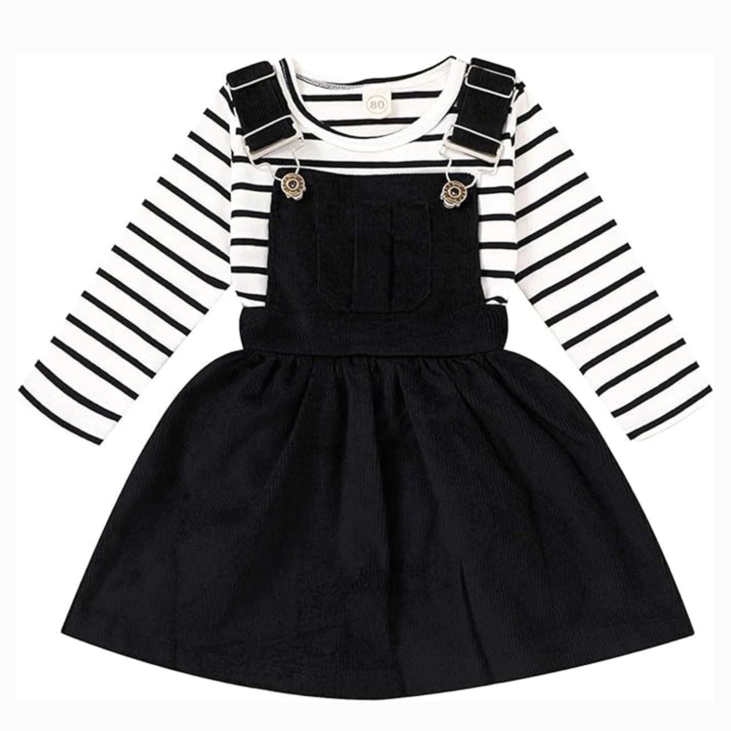 Younger Tree Toddler Baby Girl Fall Dress Outfit Long Sleeve Top Strap Dress Overall with Pocket