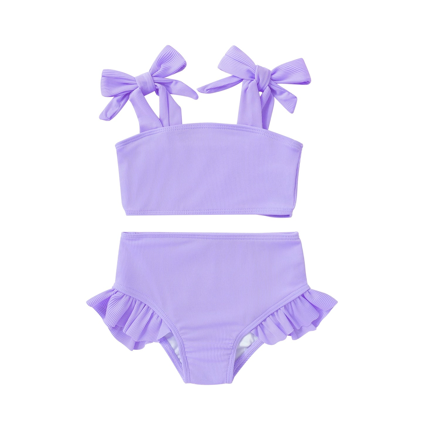Tiny Cutey Toddler Girl Swimsuit Set Baby Solid Swimwear Summer Beach Bathing Suit Two Pieces