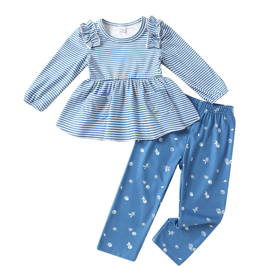 Younger Tree Toddler Girl Clothes Baby Fall Winter Crew Neck Long Sleeve Dress Top Pants 2-piece Set