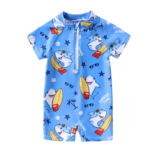 MAMAMI Newborn Infant Baby Boys Swimsuit One-Piece Zipper Cartoon Fish Print Bodysuit Toddler Cute Bathing Suit