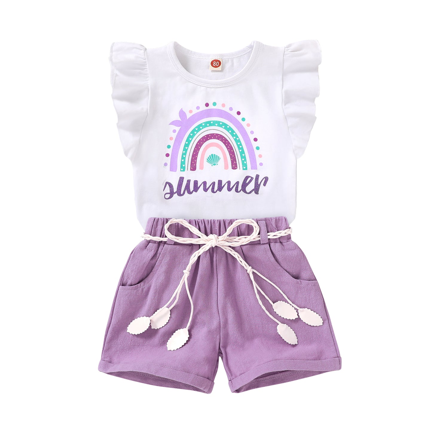 Happy Town Toddler Girls Clothes Summer Sleeveless Shirt and Shorts 2Pcs Outfit Sets,Sizes 9M-5Y