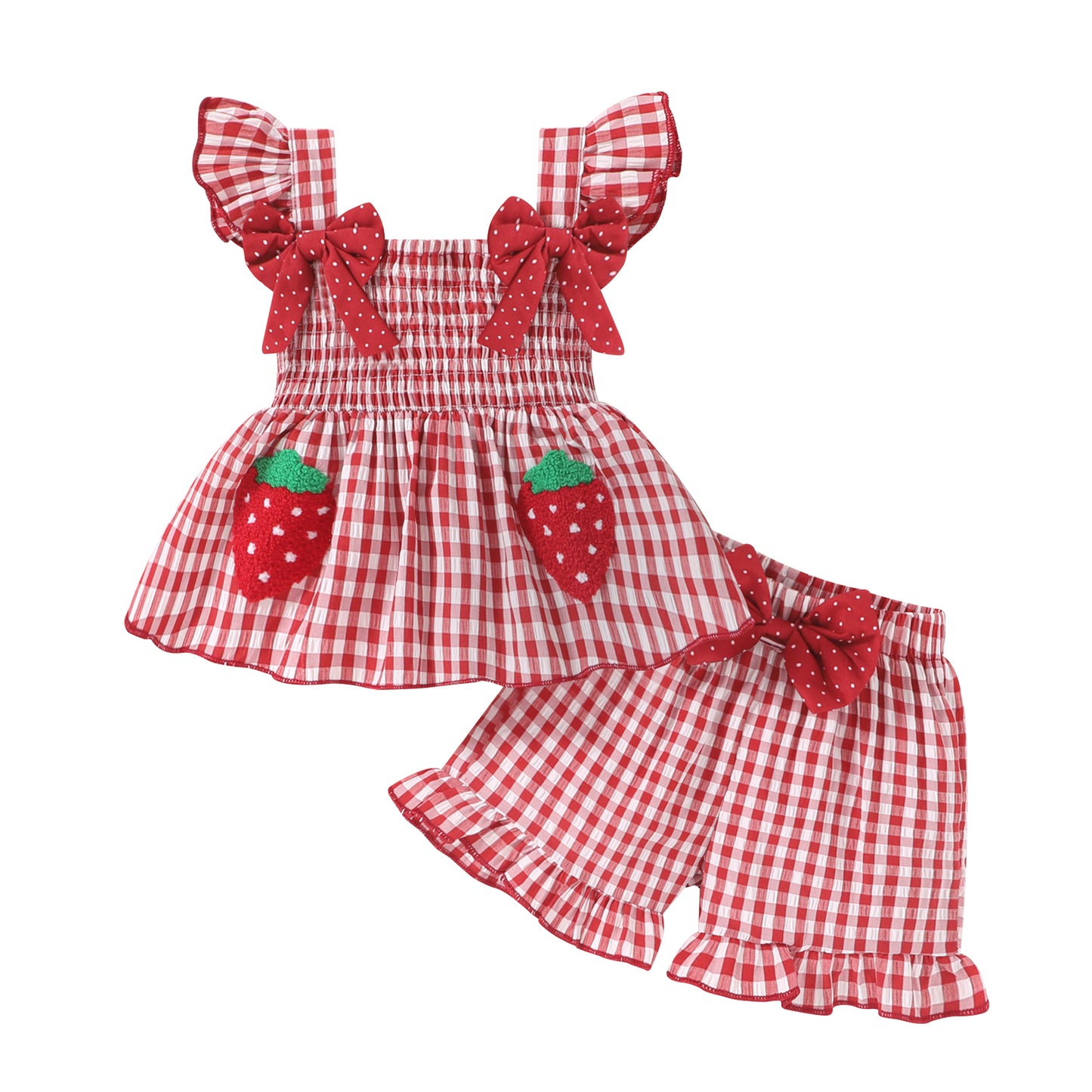 Happy Town Toddler Girl Clothes Infant Girl Sleeveless Ruffle Set Cute Bowknot Dress Top Shorts Outfits For Kids