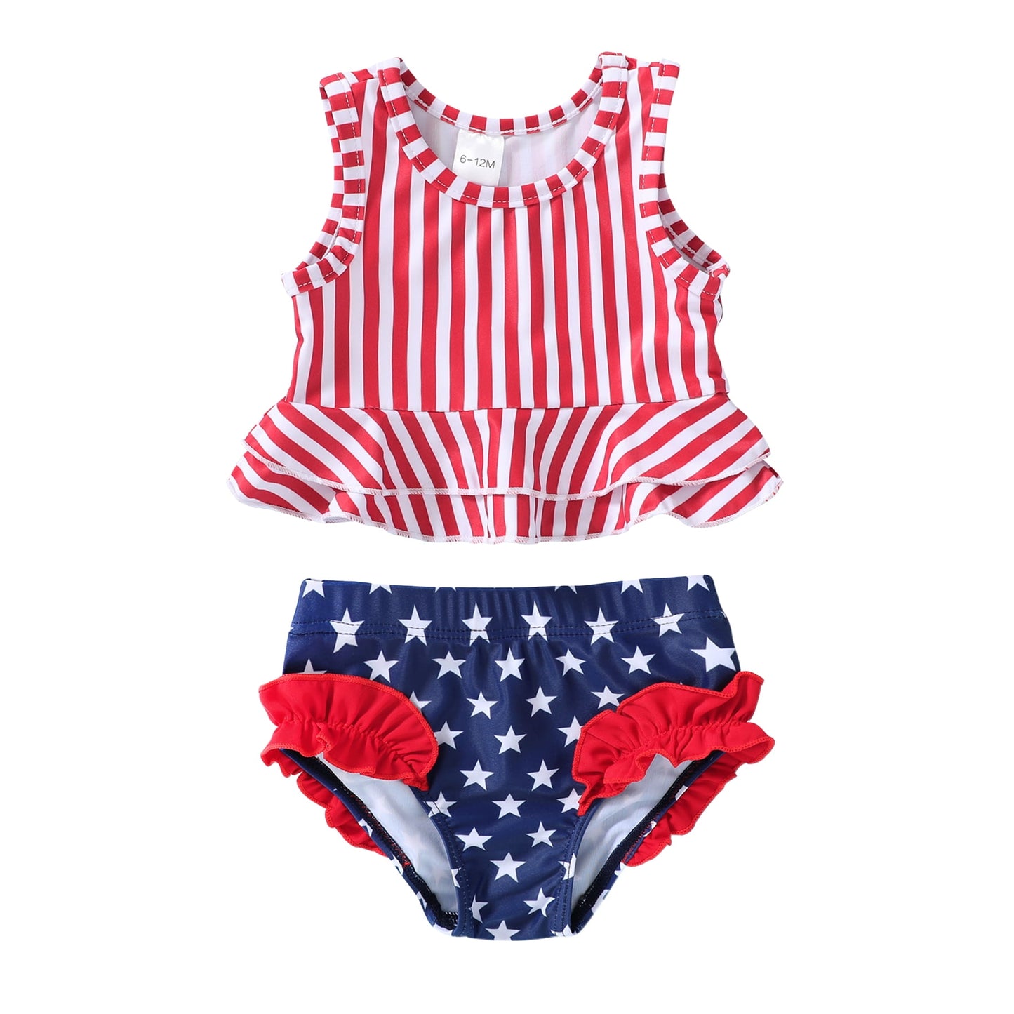 Younger Tree Toddler Baby Girls Summer Swimsuit Sleeveless Striped Swimwear Two-Piece Suit Beach Bikini