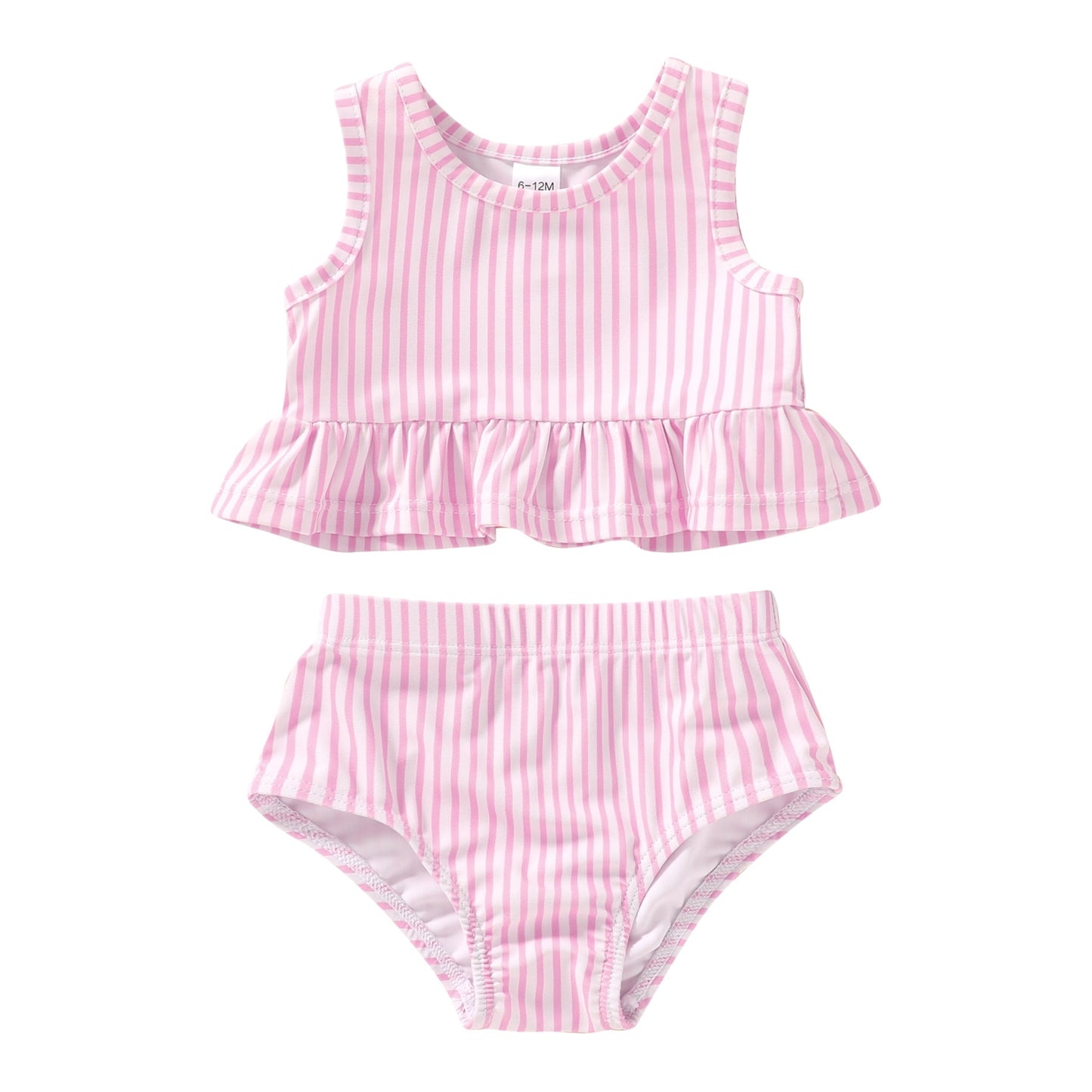 Younger Tree Toddler Baby Girls Summer Swimsuit Sleeveless Striped Swimwear Two-Piece Suit Beach Bikini