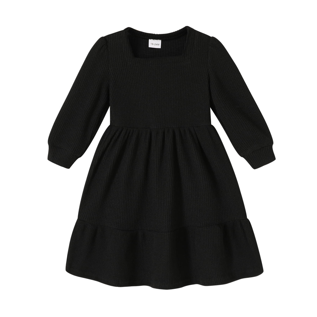 Tiny Cutey Baby Girl Dress Clothes Fall Long Sleeve Square Neck Solid Vintage Dresses Outfit Set