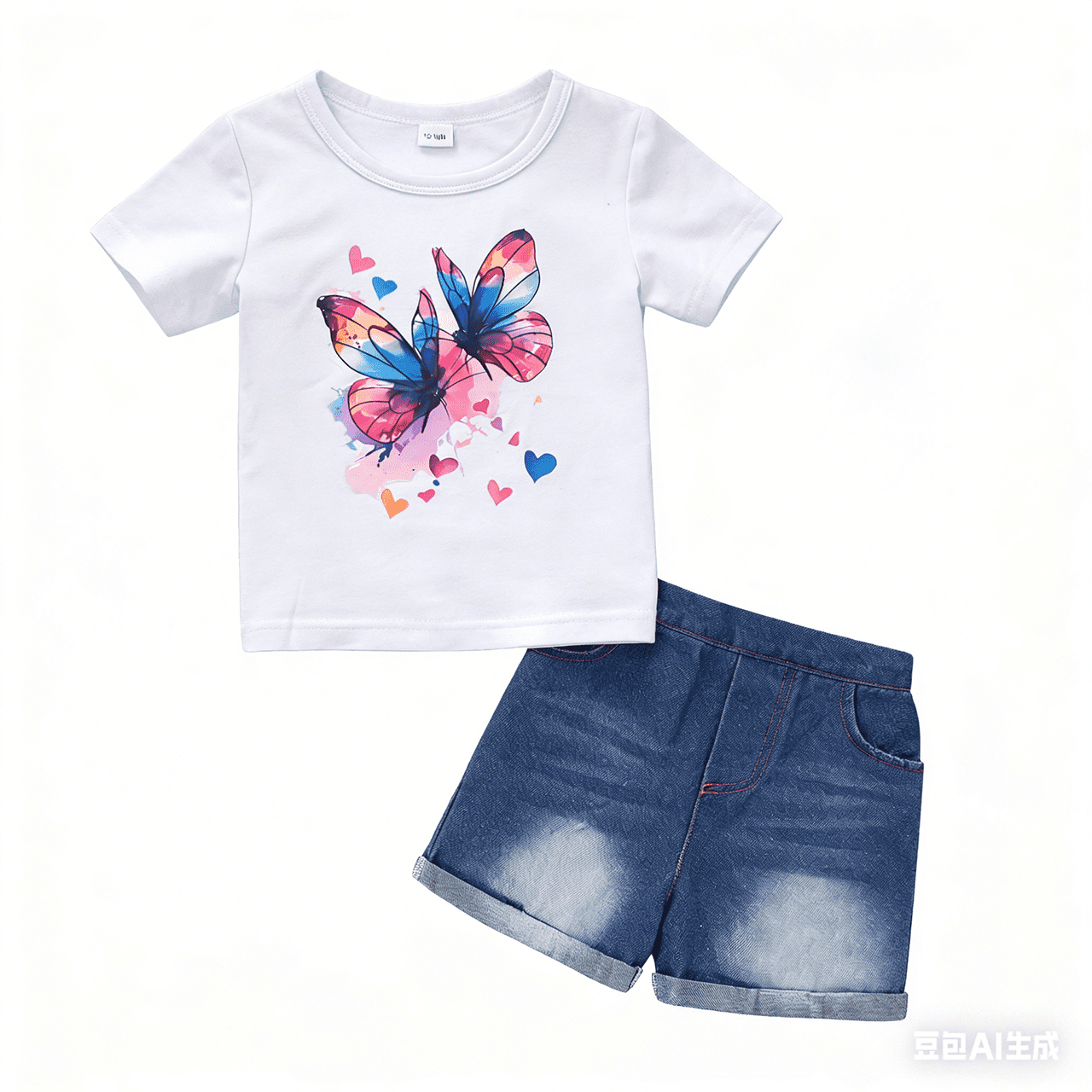 Younger Tree Baby Girl Shorts Outfit Kid Summer Print T-Shirt Denim Shorts Clothes Set