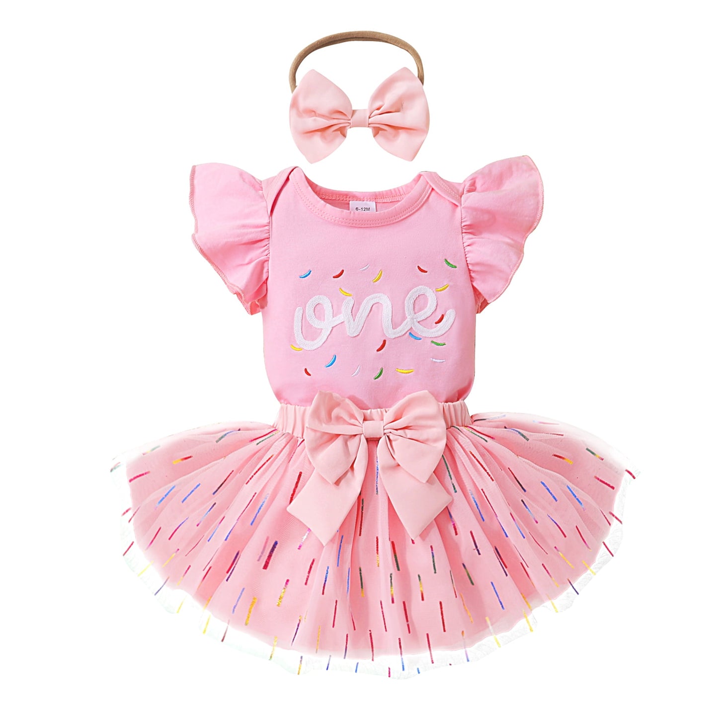 Younger Tree Newborn Baby Girls My 1st Birthday Dress Infant Pink Shiny Printed Sequin Bowknot Tutu Princess Dress