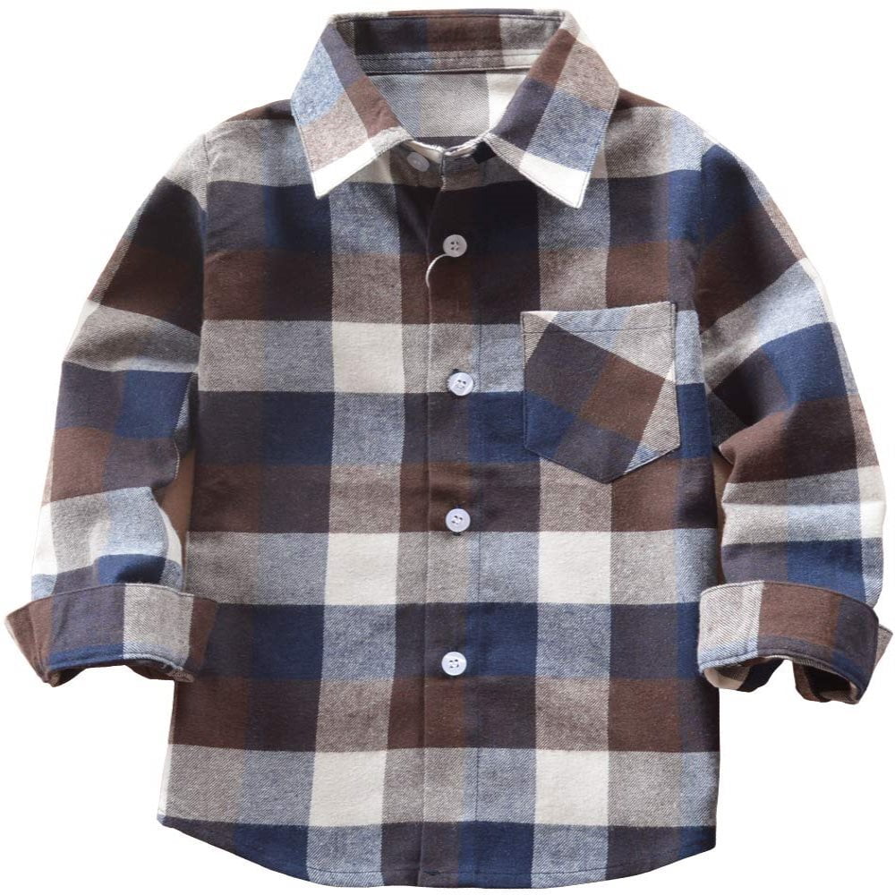 Younger Tree Toddler Boy Girl Fall Flannel Shirt Kid Baby Long Sleeve Button Down Plaid Shirts