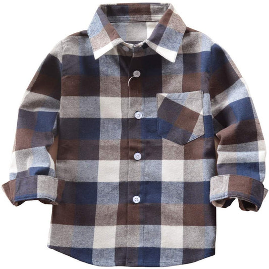 Younger Tree Toddler Boy Girl Fall Flannel Shirt Kid Baby Long Sleeve Button Down Plaid Shirts