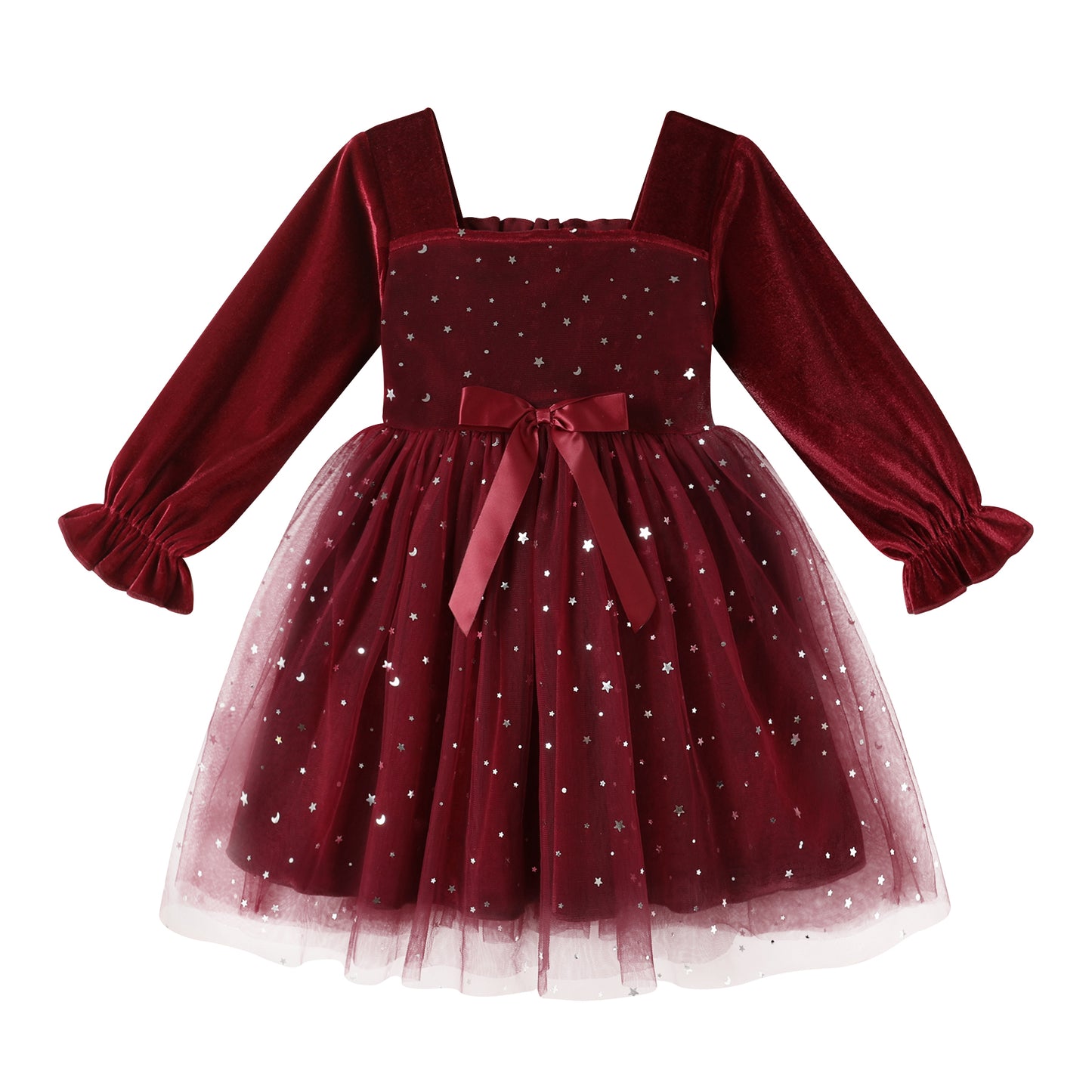 Younger Tree Baby Girl Tutu Dress Toddler Fall Long Sleeve Square Neck Bowknot Princess Birthday Party Dresses