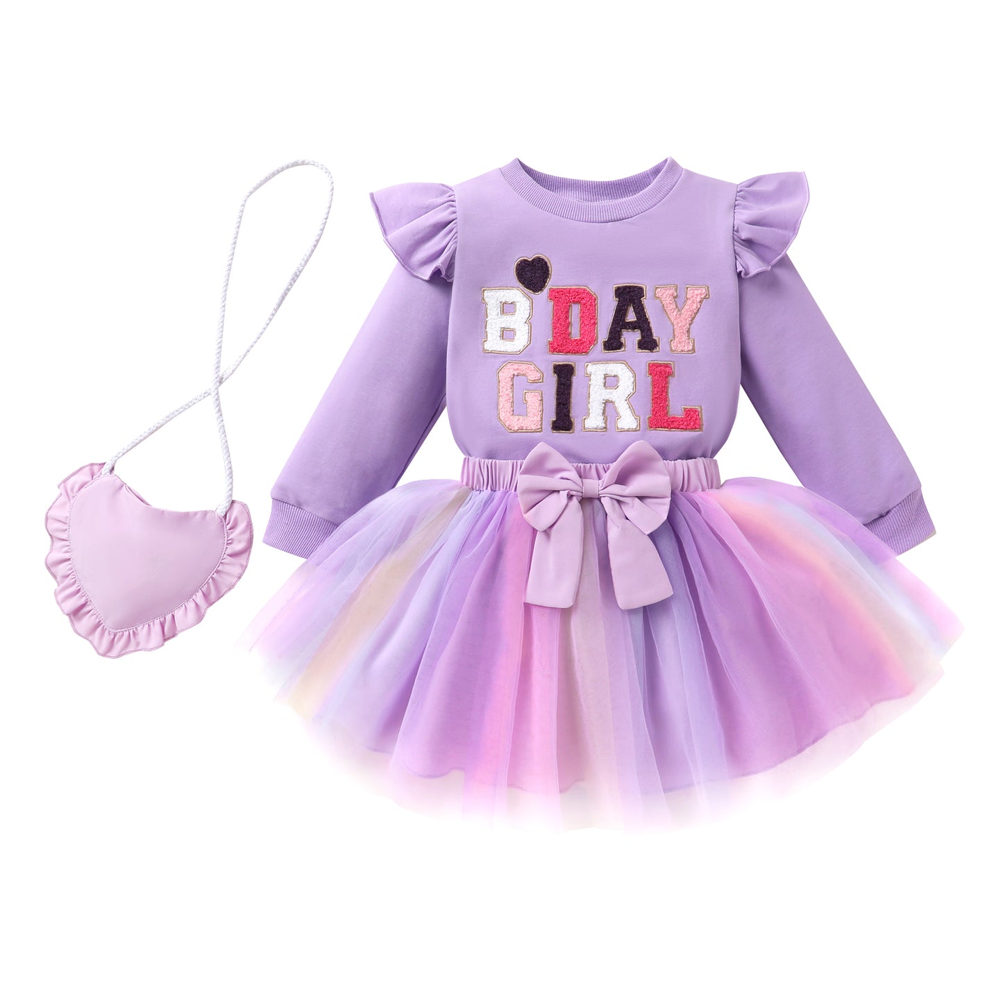 Younger Tree Girl Birthday Outfit Baby Fall Winter Long Sleeve Sweatshirt Bowknot Tutu Princess Party Dress Set with Bag
