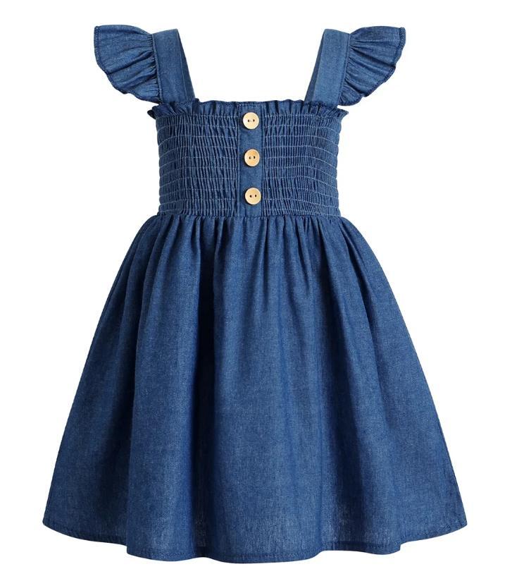 Happy Town Toddler Girl Summer Dress Ruffle Sleeveless Button Down Dress for Little Girl Dress Summer Beach Casual A-line Sundress