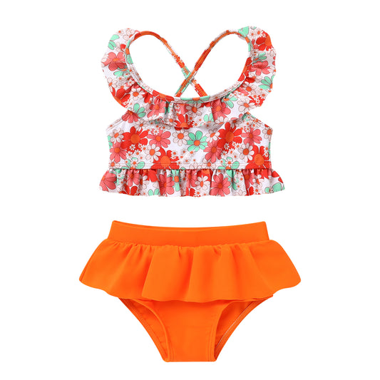 Happy Town Baby Girl Swimsuit Ruffle Two Pieces Swimwear Toddler Girl Rash Guard Beach Bikini Bathing Suit