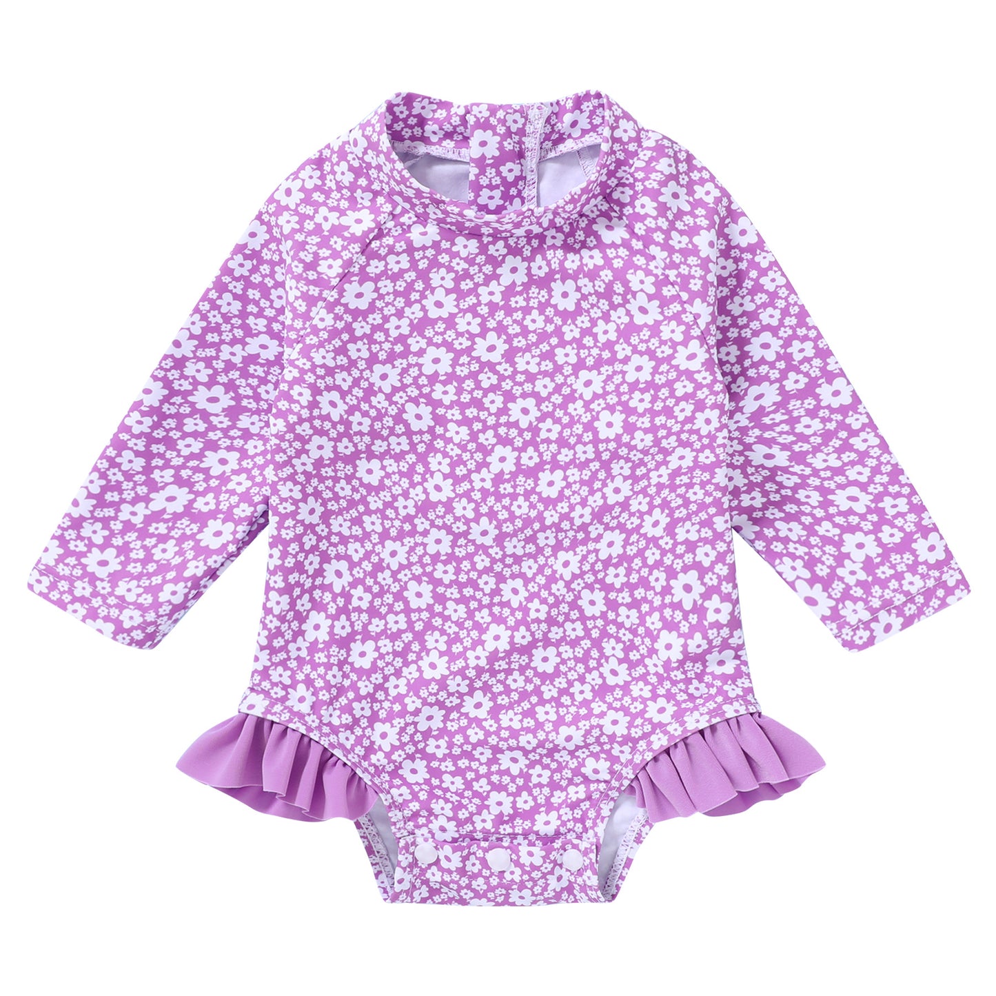 Happy Town Newborn Baby Girls Swimsuit Summer One-Piece Long Sleeve Floral Bathing Suit