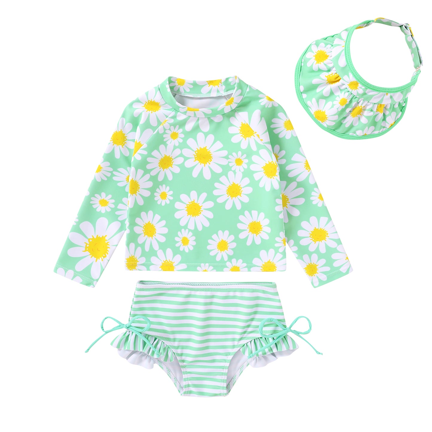 Younger Tree Toddler Girl Swimsuit Baby Long Sleeve Rash Guard Set with Sun Hat UPF Sun Proction Bathing Suit Swimwear