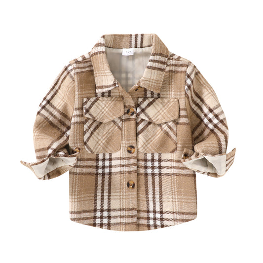 Happy Town Baby Boys Girls Plaid Flannel Jacket Long Sleeve Button Up Shirt Fall Winter Kids Coat