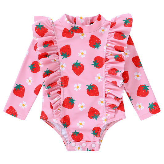 Happy Town Newborn Baby Girls Swimsuit Summer One-Piece Long Sleeve Floral Bathing Suit
