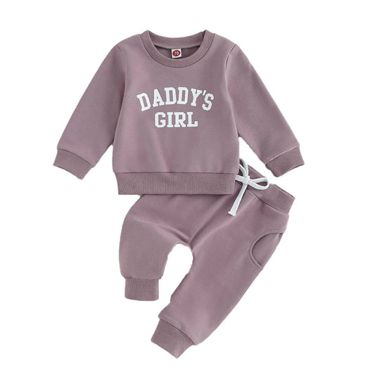 Happy Town Toddler Girl Fall Outfits Long Sleeve Letter Top and Long Pants Set Toddler Sweatsuits