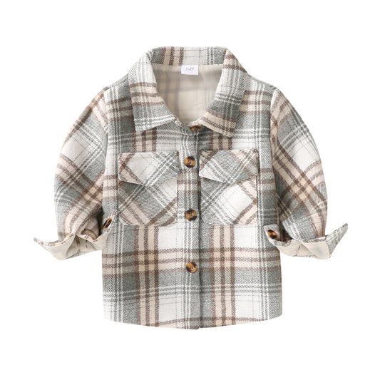 Happy Town Baby Boys Girls Plaid Flannel Jacket Long Sleeve Button Up Shirt Fall Winter Kids Coat