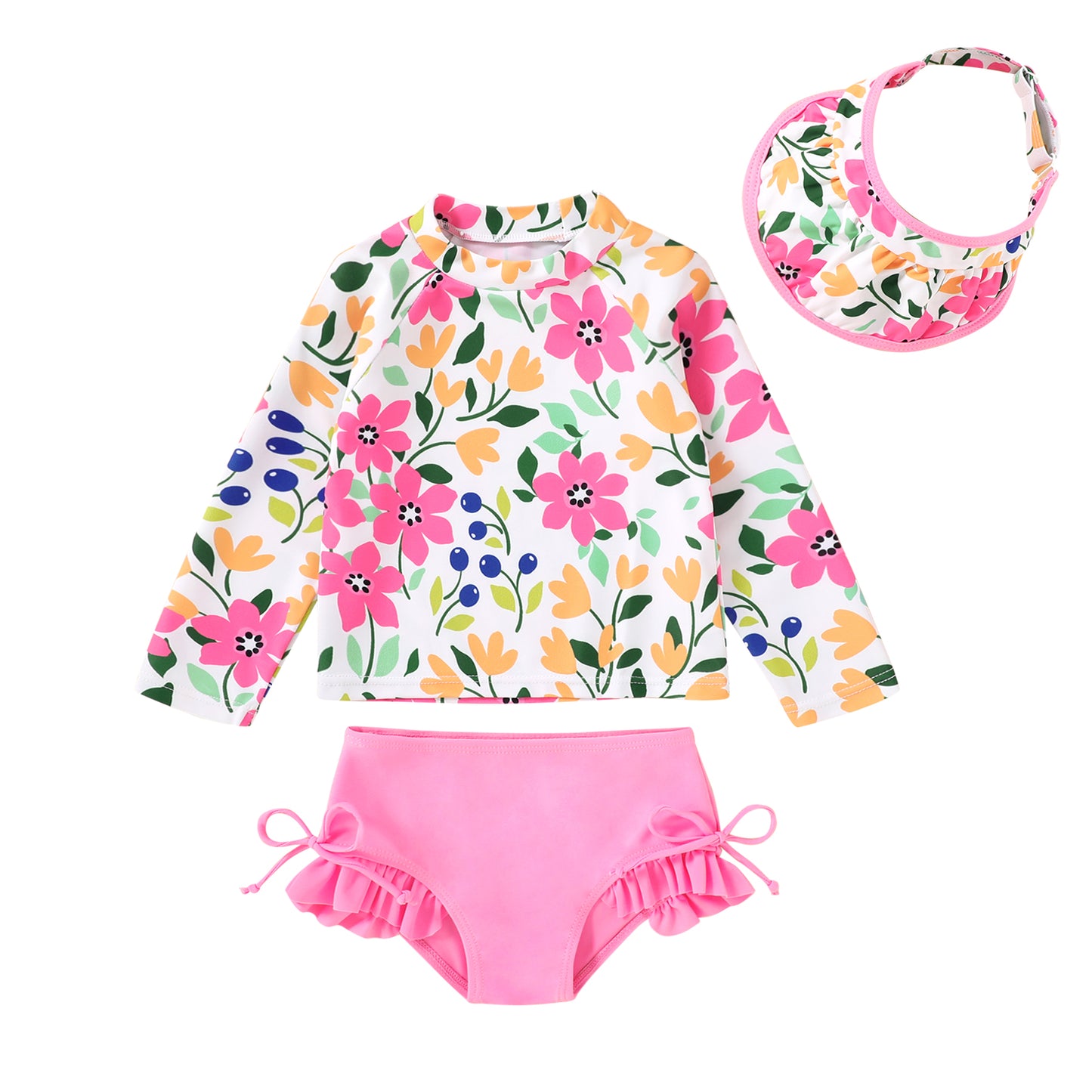 Younger Tree Toddler Girl Swimsuit Baby Long Sleeve Rash Guard Set with Sun Hat UPF Sun Proction Bathing Suit Swimwear