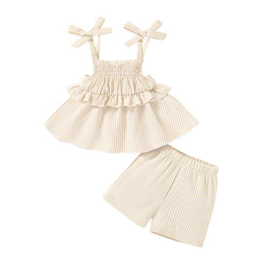 Happy Town Infant Baby Girl Summer Clothes Ruffle Sleeveless Shirt and Shorts Toddler Girl Set£¬Sizes 12M-5Y