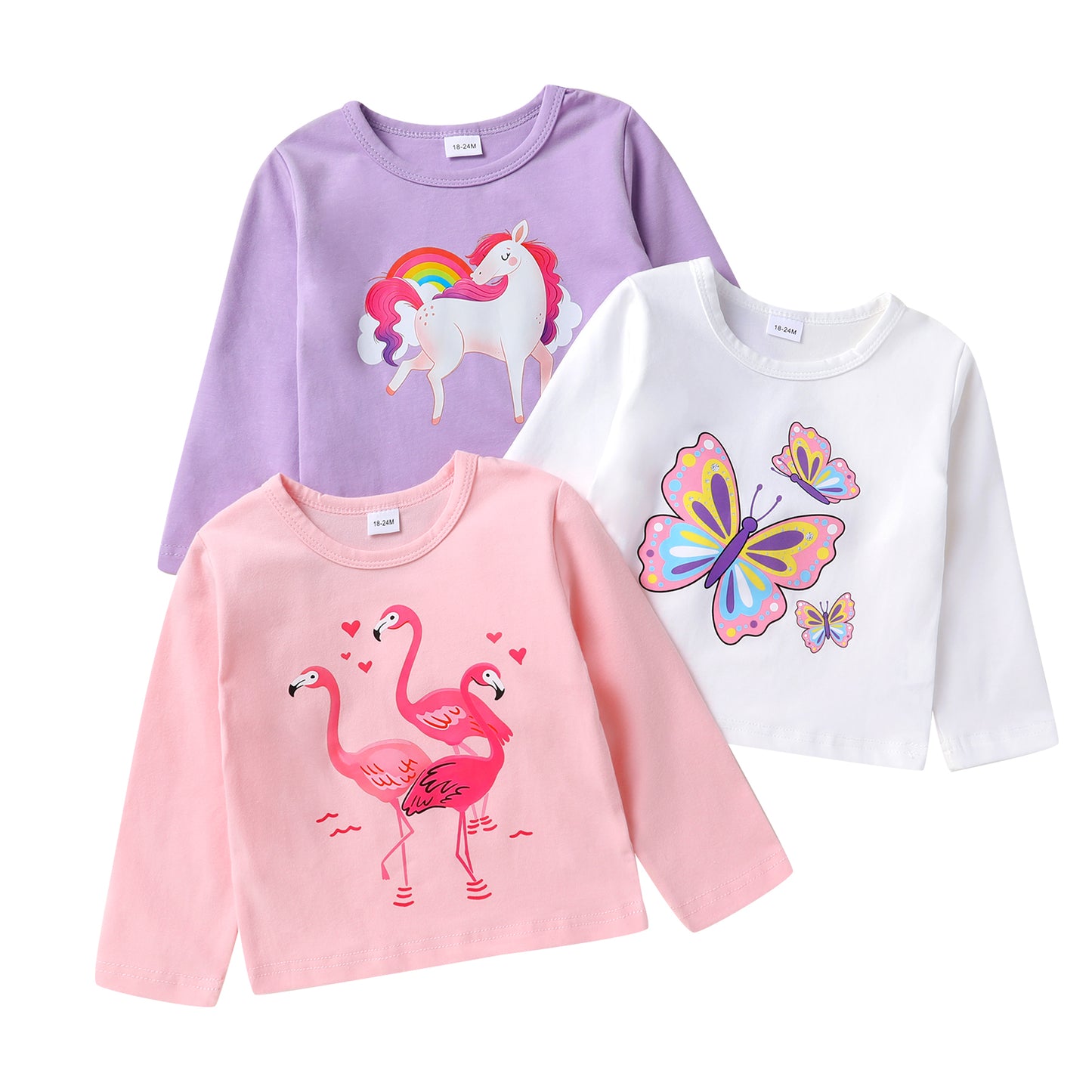 Younger Tree Baby Girl Long Sleeve Shirts Tops Cotton Casual Crewneck T-Shirts 3 Packs Sets