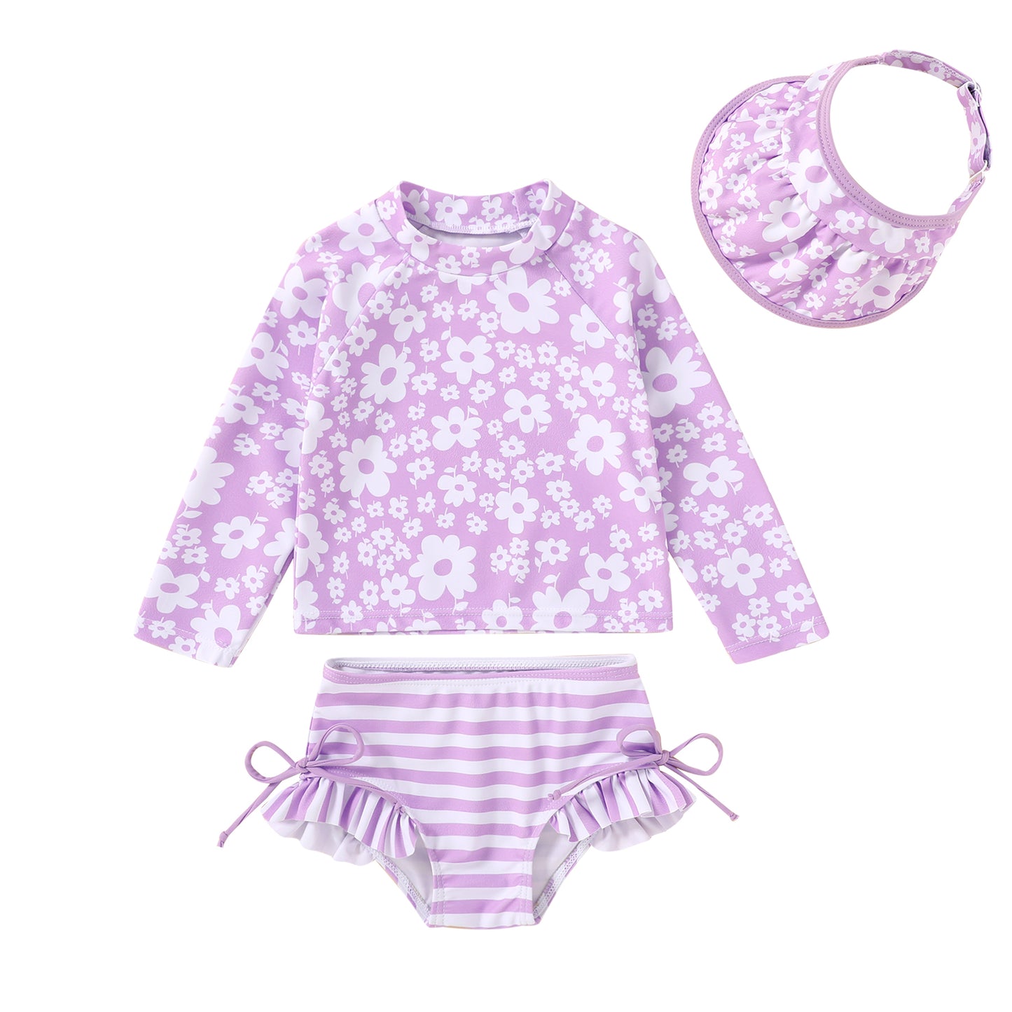 Younger Tree Toddler Girl Swimsuit Baby Long Sleeve Rash Guard Set with Sun Hat UPF Sun Proction Bathing Suit Swimwear