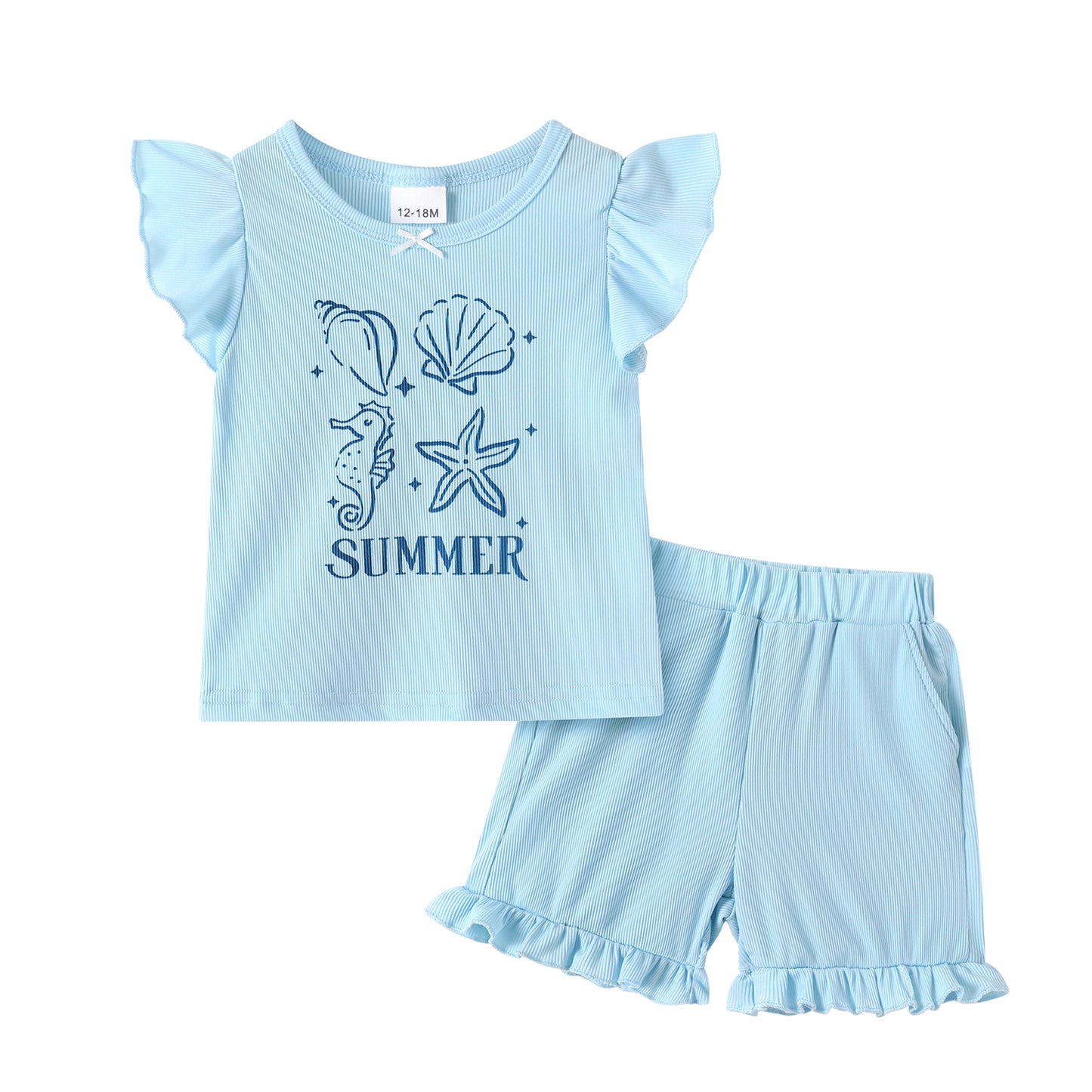 Younger Tree Toddler Girl Shorts Set Baby Summer Fly Sleeve T-shirts Shorts 2 Piece Clothes Outfits