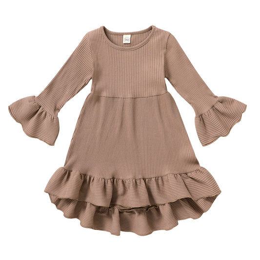 Happy Town Toddler Baby Girls Fall/Winter Clothes Solid Long Sleeve Dress Irregular Casual Dress