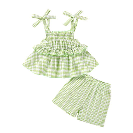 Happy Town Infant Baby Girl Summer Clothes Ruffle Sleeveless Shirt and Shorts Toddler Girl Set£¬Sizes 12M-5Y